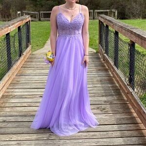 Lavender Lace Evening Gown